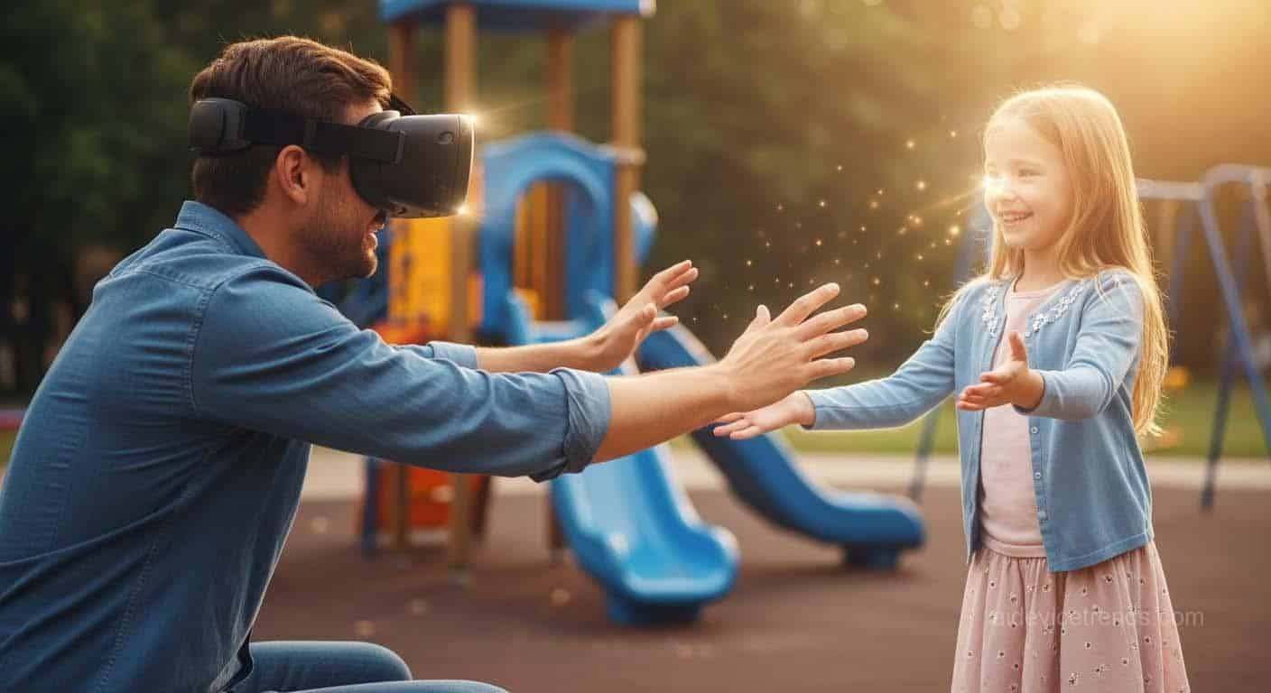 A father and daughter in virtual reality