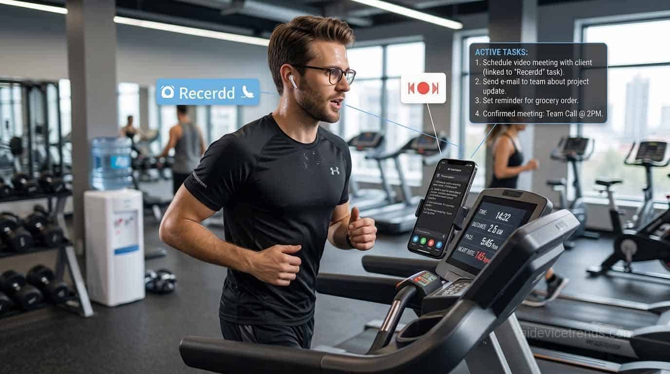 A man talks to an AI assistant from the gym