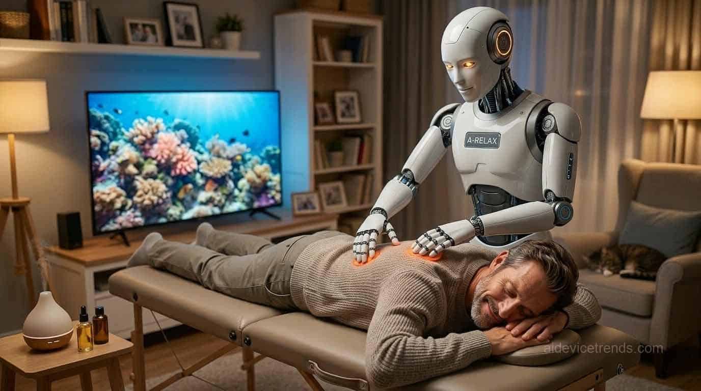 An AI-powered robot gives a man a relaxing massage